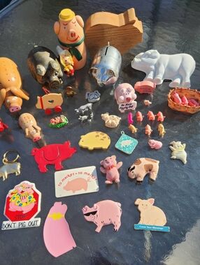 Lot Of Assorted Vintage Pig Collection Figurines, Magnets, Etc.